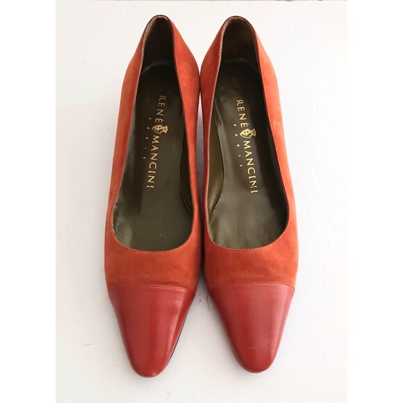 VTG Renee Mancini Paris Dk Orange Suede/Leather Cap Toe Low Heel Pump 37.5 US 7N - Picture 2 of 9